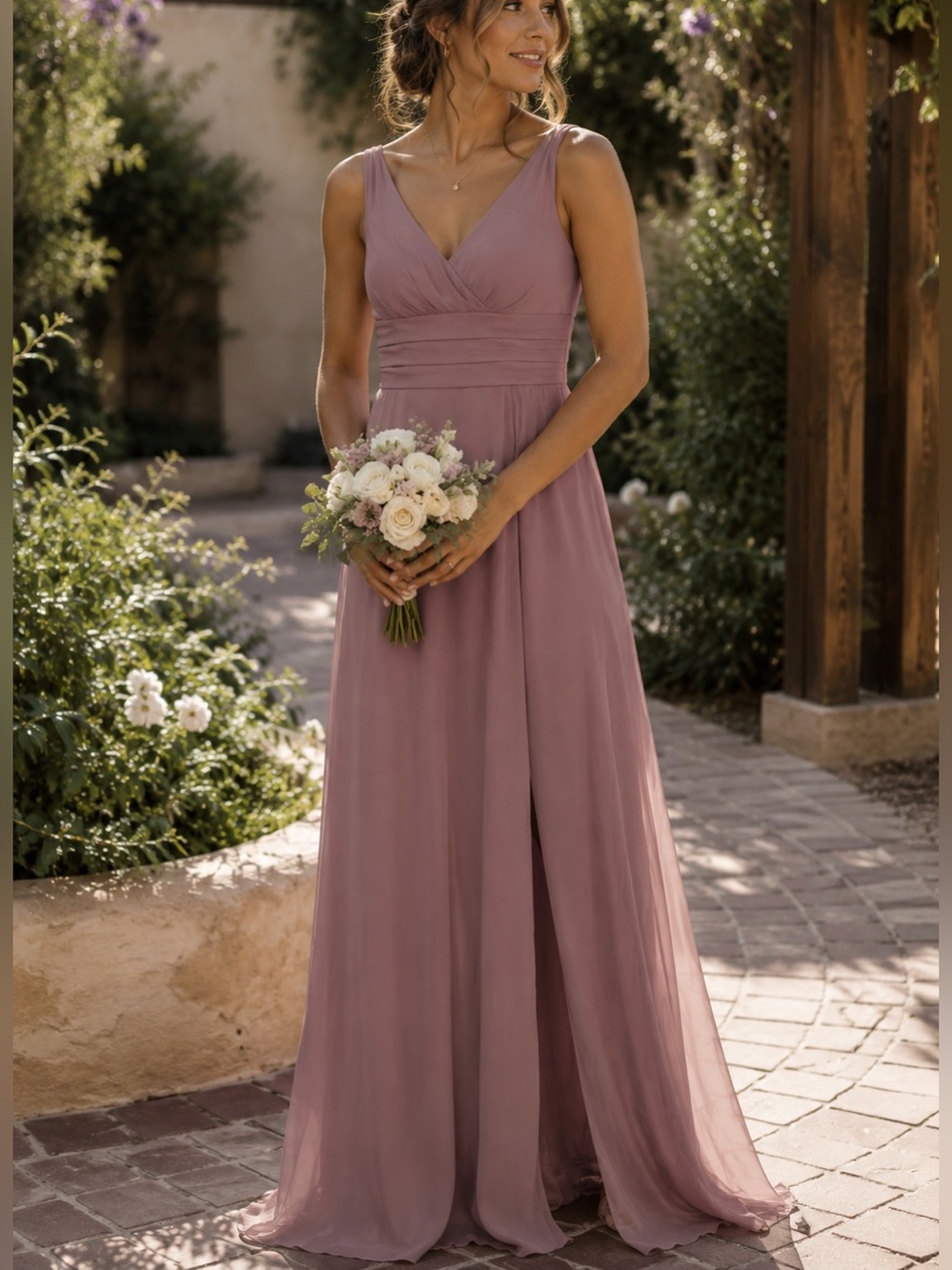 Azazie Dusty Rose Pink Bridesmaid Maxi Dress 10